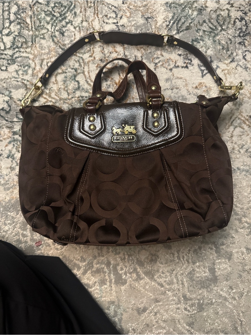 Coach Brown Signature Canvas Tote with Leather Trim and Gold Hardware